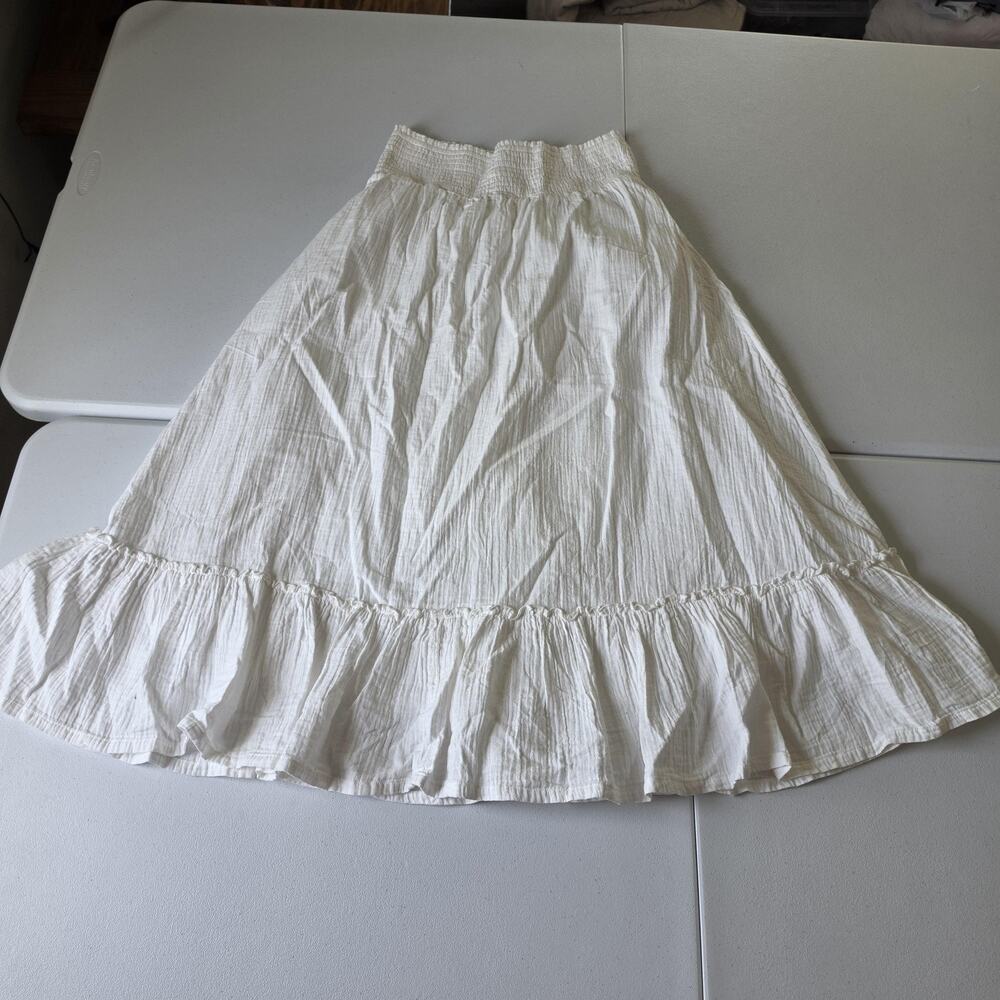 Quince Skirt Womens Small White Organic Cotton Gauze Smocked Maxi Ruffle Hem